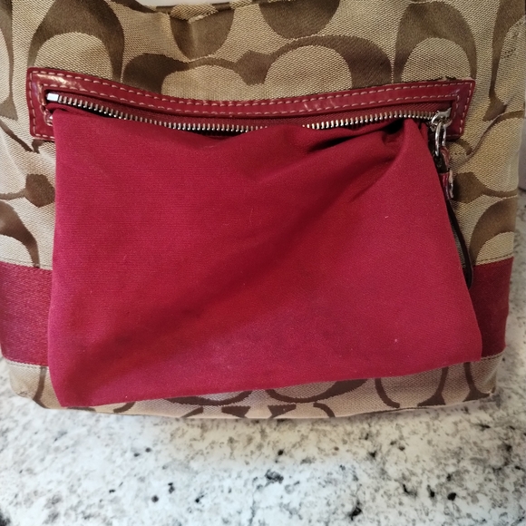 Coach Brown and Red Shoulder Bag with Signature Monogram - Picture 8 of 15